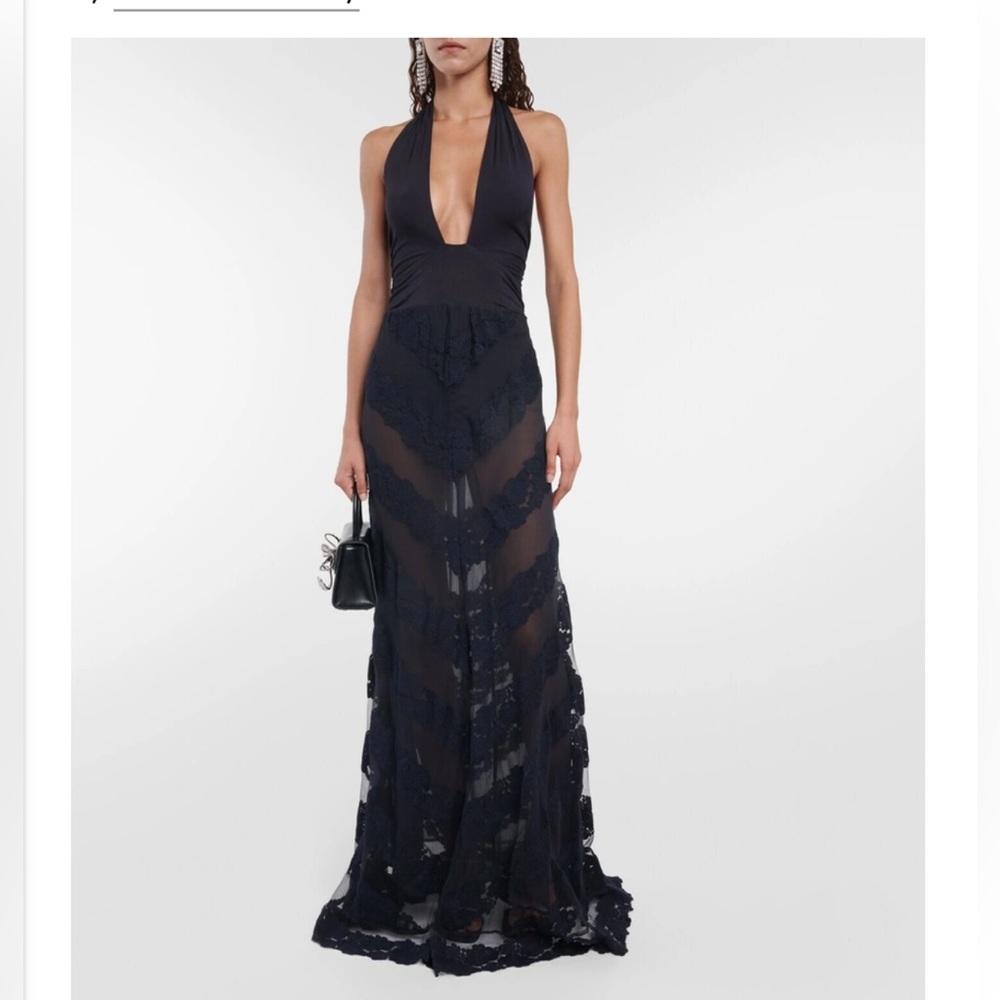 SOLD OUT LoveShackFancy Carlotti Navy Halter Sheer Lace Maxi Dress
